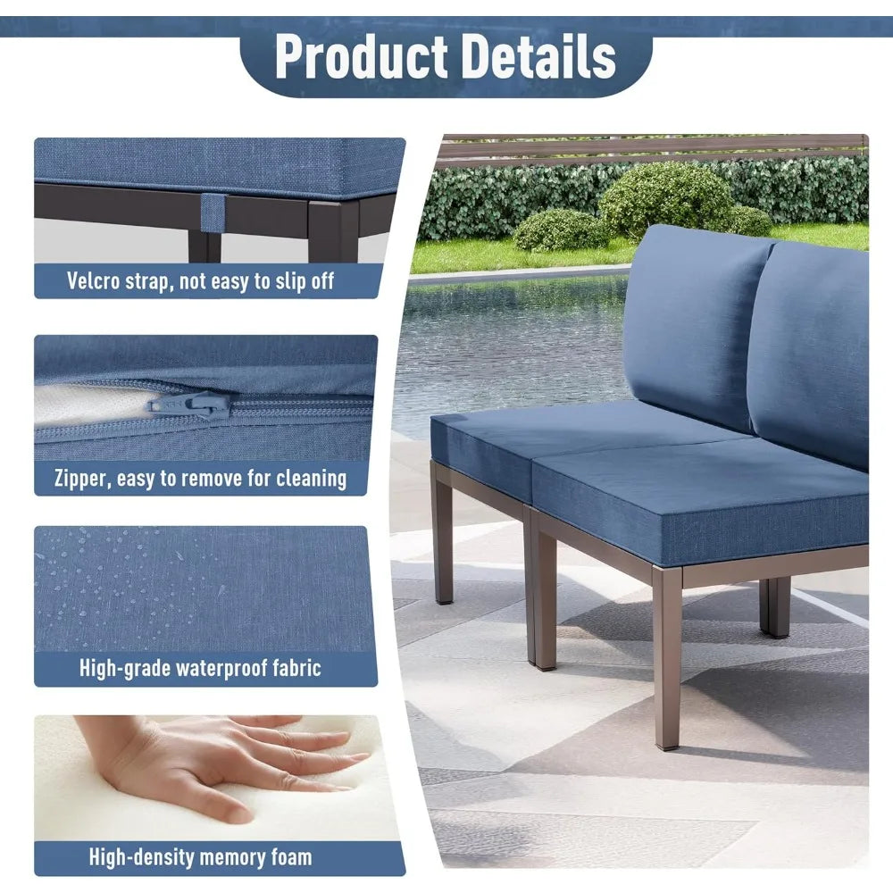 14 Pieces Metal Patio Furniture Set Modern Metal Outdoor Conversation Sets, Patio Sectional Sofa w/5 Inch Cushion and Coffee Ta