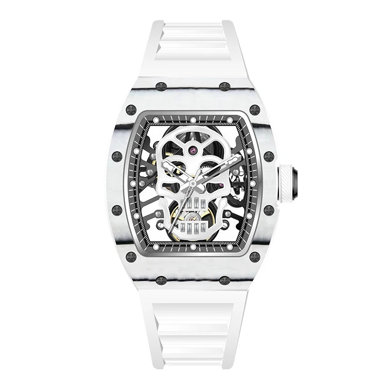 Fashionable Automatic Movement Mechanical Watch for Men Hollow Design High Quality Waterproof Mens Stylish Tonneau Rel