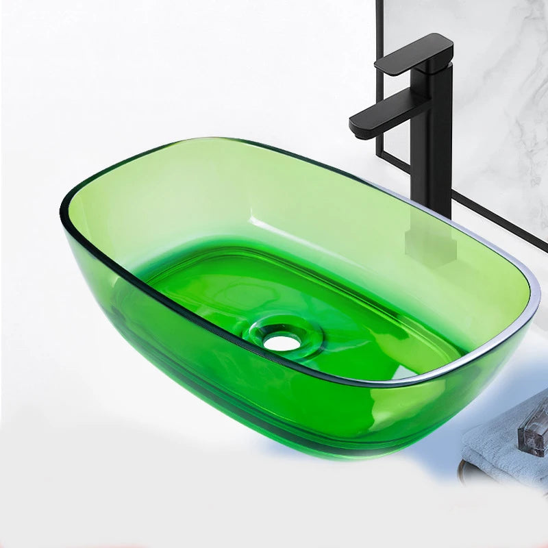 Bathroom Rectangular Above Counter Top Resin Basin Colourful Vessel Sink  9077