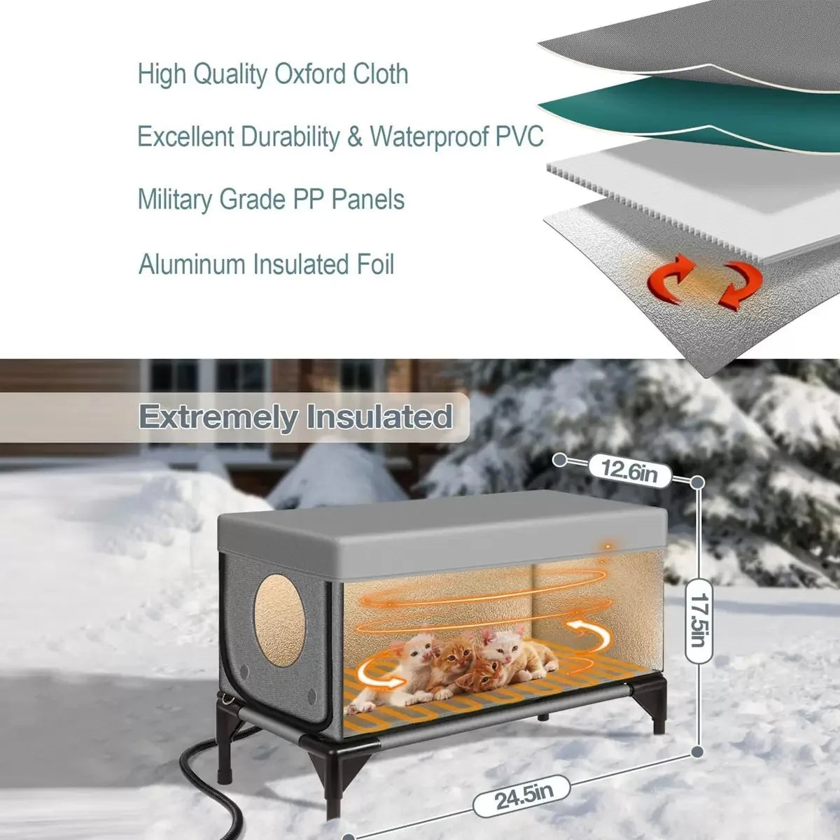 Waterproof Cat House Warm Heated Winter Cat House Insulated Outside Foldable Cats Nest Tent Sleeping Extra Large Warm Pet Room