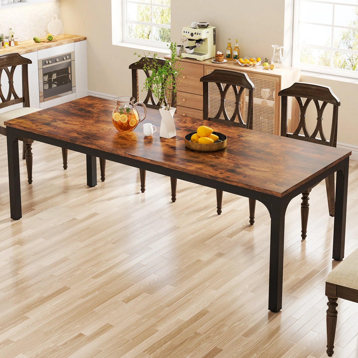 Tribesigns Dining Table for 6-8 People, 200cm Large Narrow Long Rectangular Kitchen Dinner Table, Rustic Wood Dining Table
