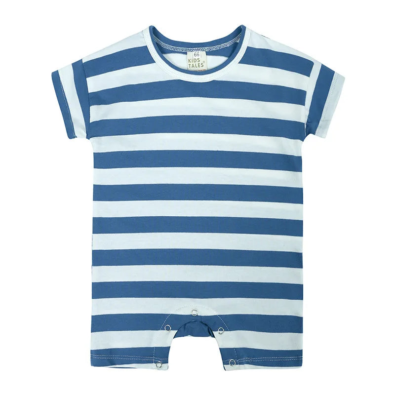 Summer Short Sleeved Baby Rompers 0-2Y Striped Onesies for Newborn Baby Boy Infant Girl Moon Printed Jumpsuit Baby Clothing