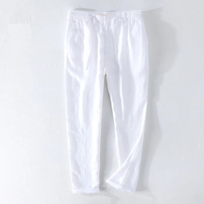 Men Dress Pants Summer New Casual Black Pants Men 100% Pure Linen Loose Fashion  Solid Color Trousers Male Brand Clothing Y2951