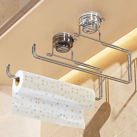Bathroom Storage Rack With Strong Suction Cup No Punching Wall Mounted Bathroom Kitchen Tissue Holder For Multi Scene Storage