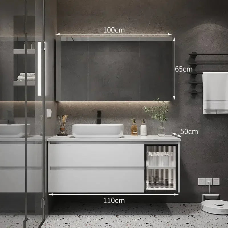 Bathroom Cabinets with Integrated Ceramic Basin Modern Bathroom Vanity Smart Mirror Cabinet Sink Washbasin Bathroom Furniture