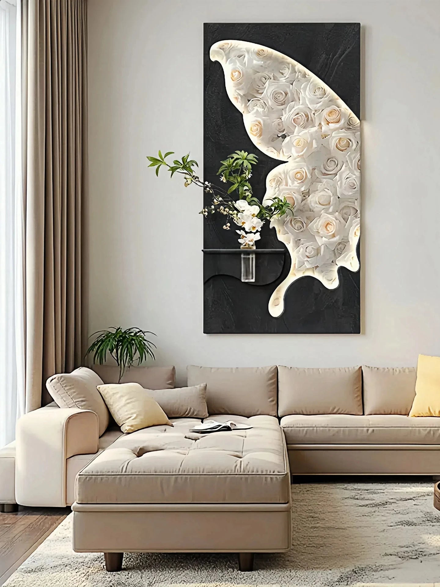 2025 New Model Living Room Sofa Background Wall Decorative Painting, Hydroponic Green Plants Hanging Painting, Energy-saving LED