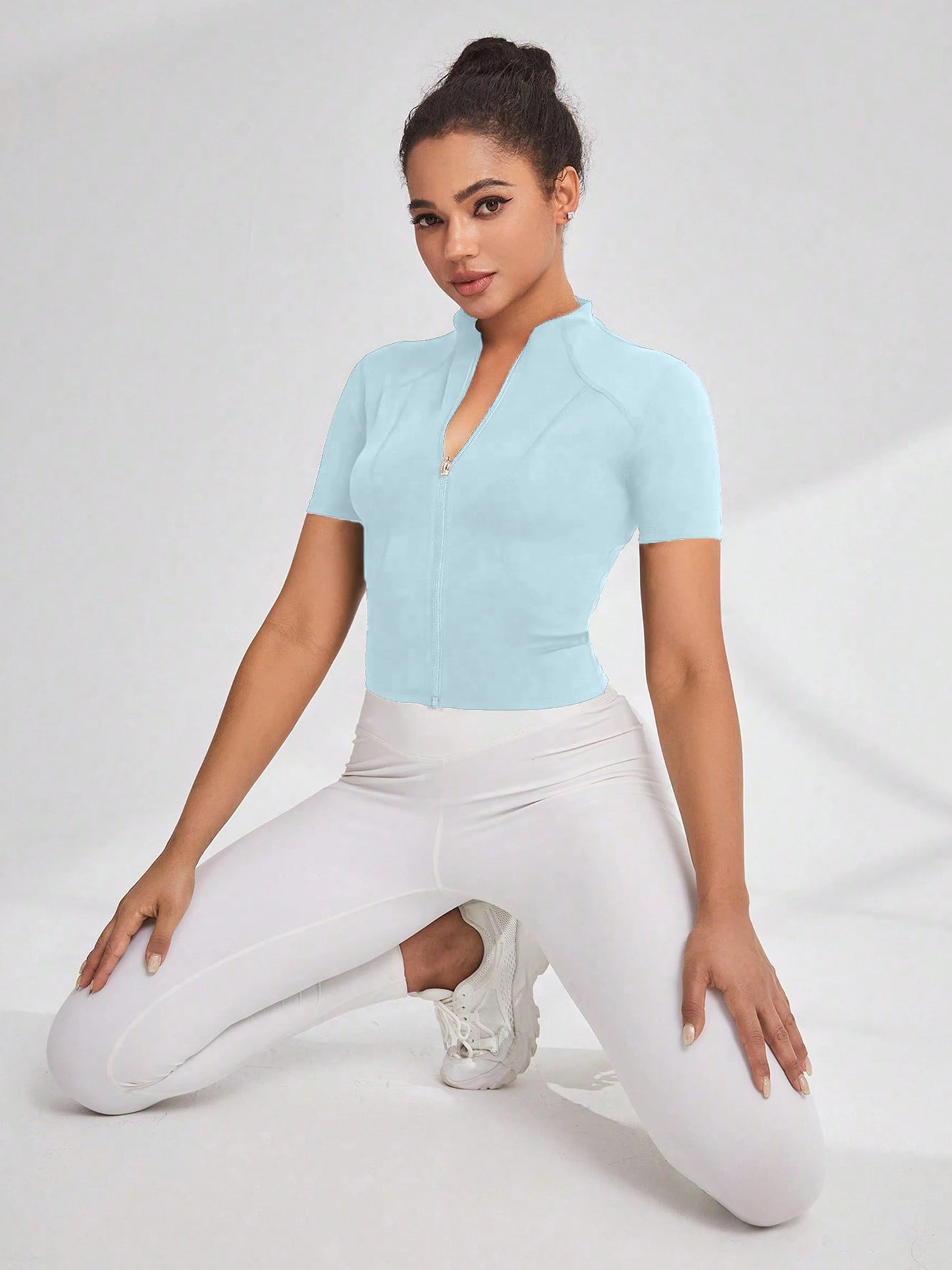 Fitness girl cycling yoga suit top, high-end full zipper jacket, sports T-shirt, training running short sleeved summer