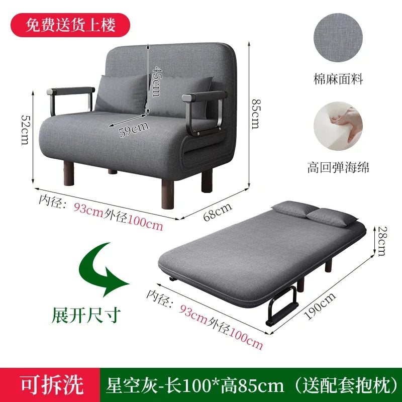 Home Furniture Modern Simple Foldable Sofa Bed New Multi-functional Internet Celebrity Living Room Double Push Retractable Sofa