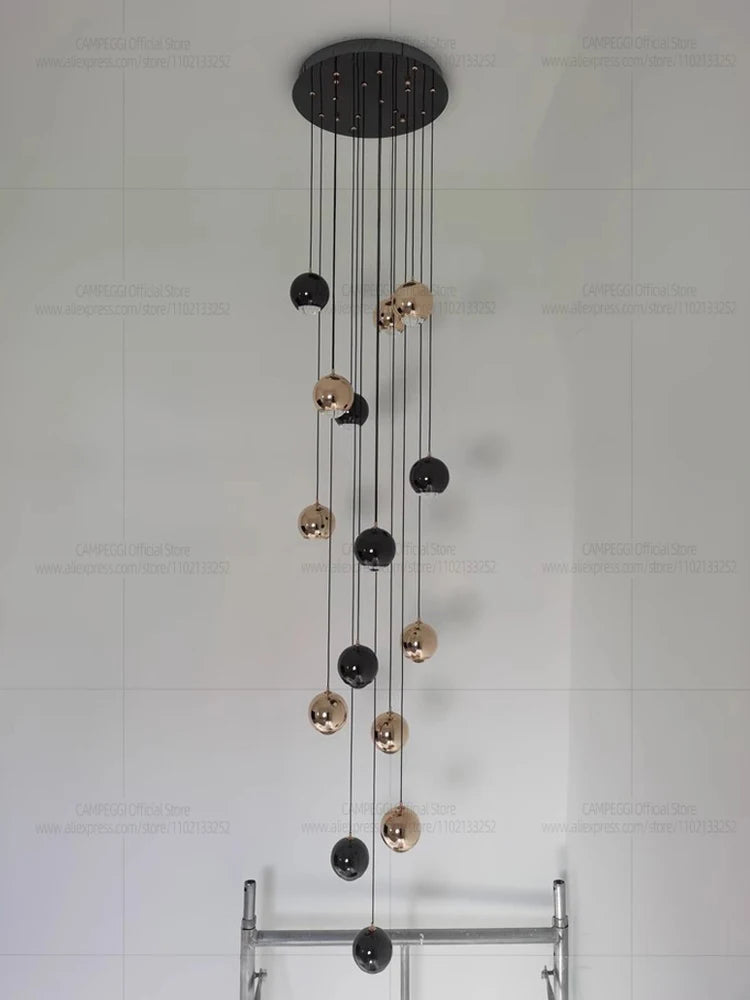 Living Room Spherical Lighting Apartment Stairwell Hanging Lamps Villa Hall LED Staircase Pendent Lights Modern Lobby Chandelier
