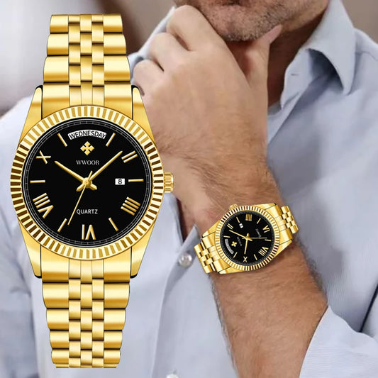 WWOOR Luxury Watches Gift For Men Waterproof Stainless Steel Date Clock New Men Quartz Wristwatches Male Watch Relogio Masculino
