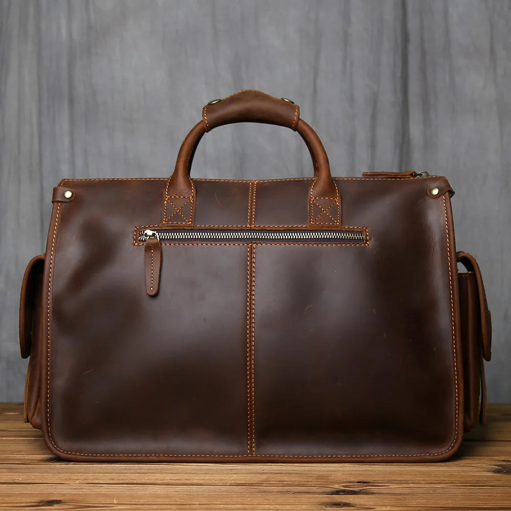 NZPJ Retro Genuine Leather Men's Briefcase Top Layer Cowhide Handbag  Crazy Horse Leather   Crossbody Bag For 16 Inch Laptops