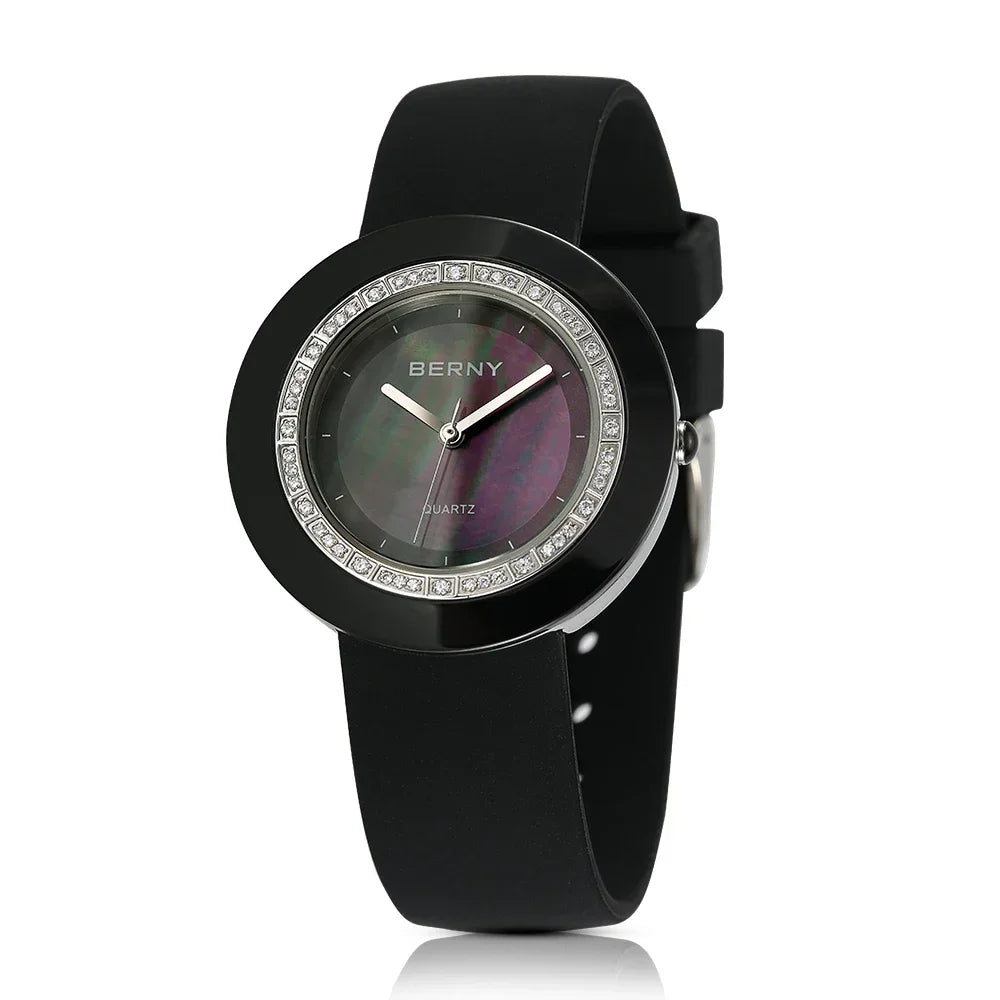 BERNY Women's Bracelet Watches Diamond Ceramics Watch Luxury Wristwatch Quartz Watch Waterproof  Ultra Light weight Women Watch