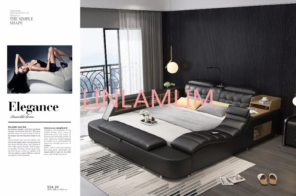real Genuine leather bed frame Modern Soft Beds with storage Home Bedroom Furniture cama muebles de dormitorio / camas quarto