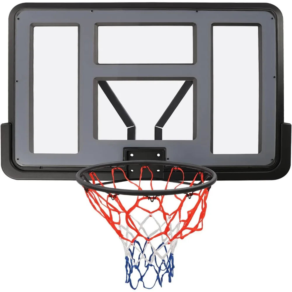 Basketball Backboard and 17" Rim Combo Kit PET Material Basketball Hoop in-Ground Wall Mounted Kids/Adults Indoor/Outdoor