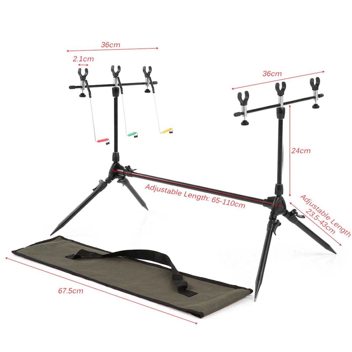 Lixada 3-in-1 Fishing Rod Pod Stand Holder Adjustable Retractable Carp with 3pcs Bite Alarms Fishing Tackle Fishing Accessories