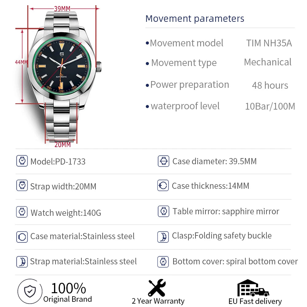 PAGANI DESIGN Diving Wristwatches NH35 Mechanical Automatic Watch For Men Luxury Man Watch Sapphire Business Gift Reloj Hombre