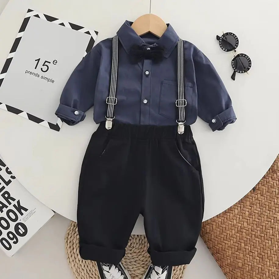Boys Clothing Sets Autumn Gentleman Long Sleeve Shirts+ Pants 2Pcs Kids Clothes Set Newborn Boy Formal Clothing Outfit Party