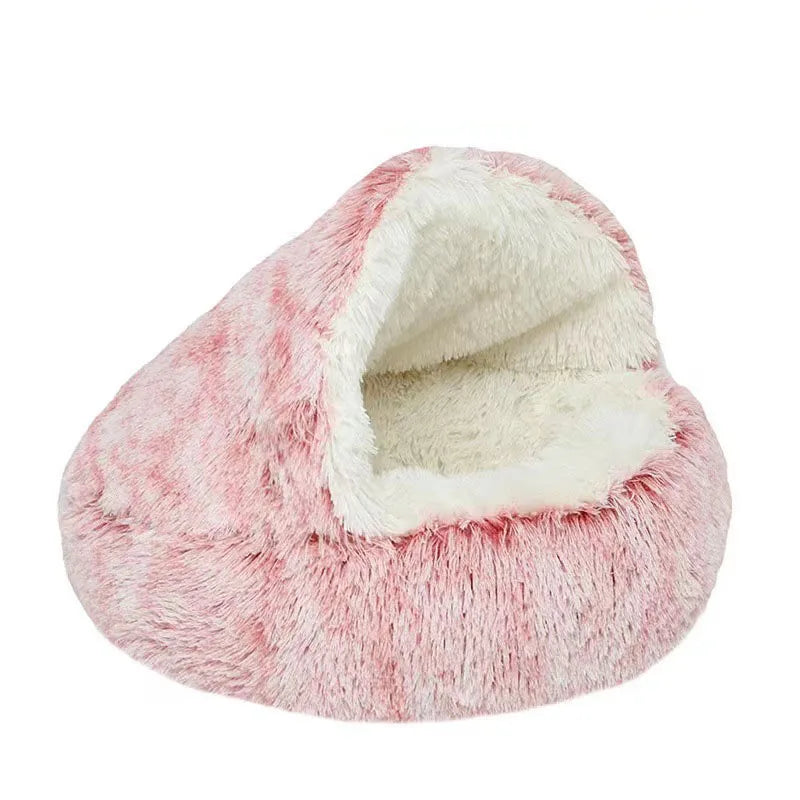 New Soft Plush Pet Bed with Cover Round Cat Bed Pet Mattress Warm Cat Dog 2 in 1 Sleeping Nest Cave for Small Dogs
