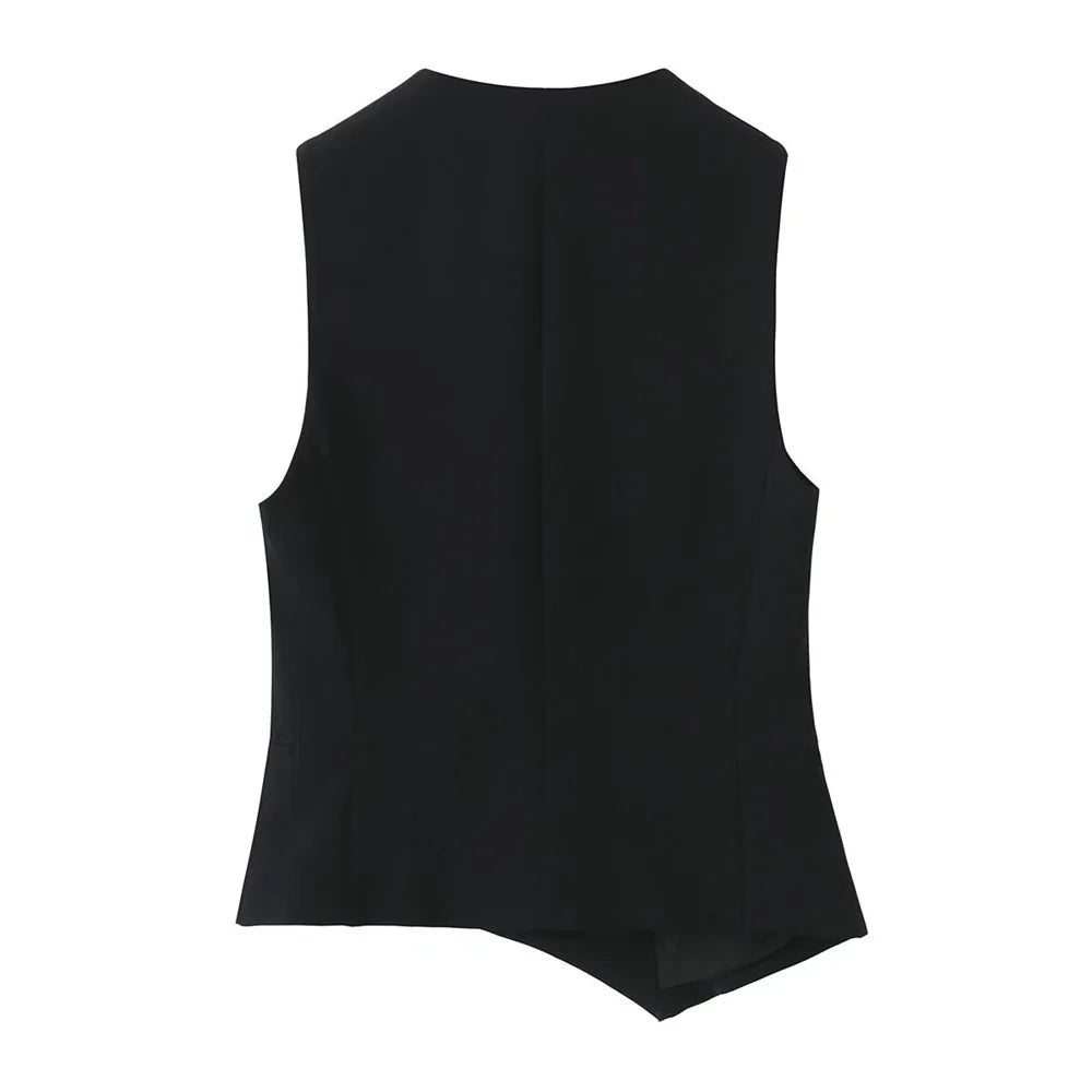 2025 new women's clothing casual elegant design sense European and American retro series asymmetrical vest