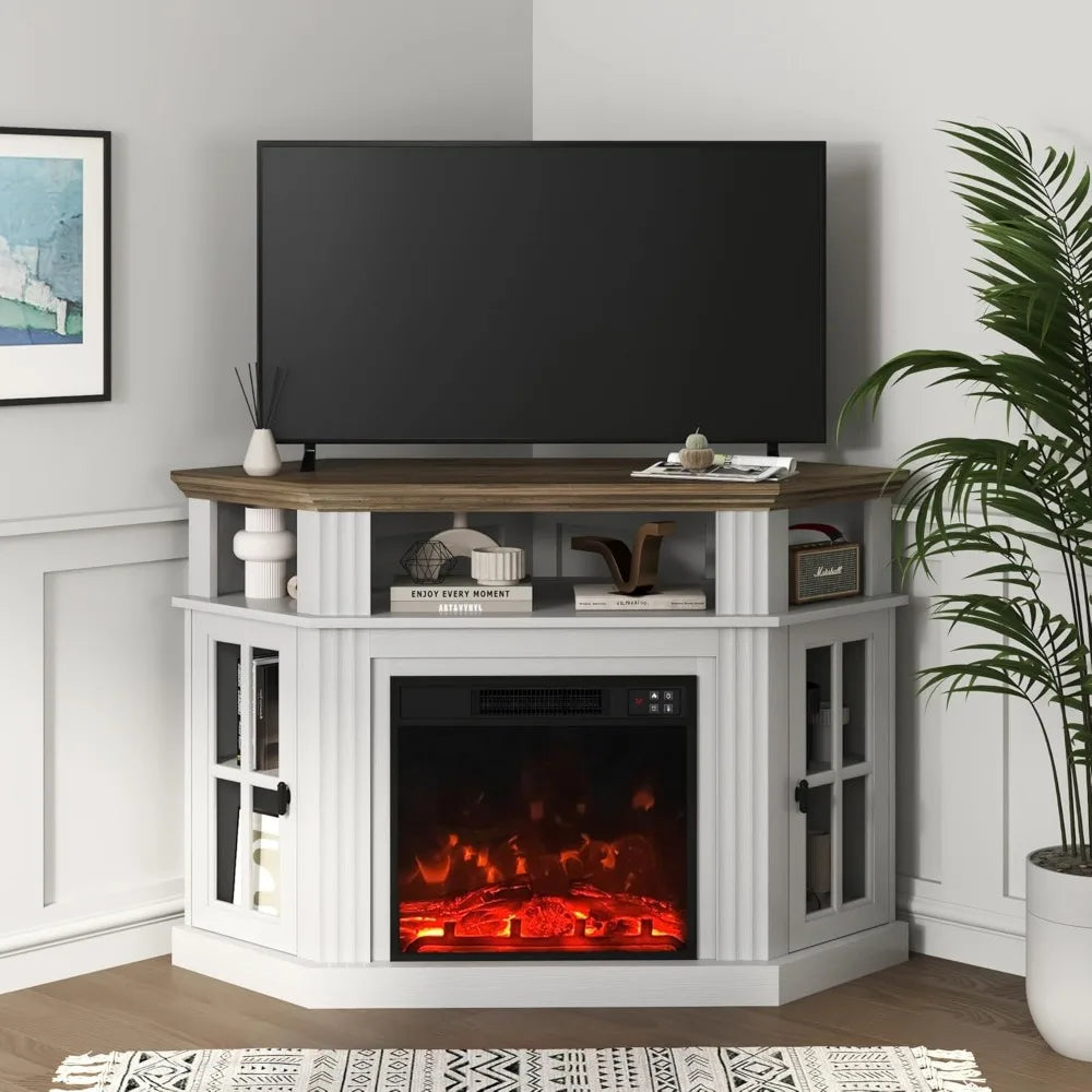Corner Fireplace TV Stand for Television up to 55" with Storage Cabinets, Entertainment Center, Media Console for Living