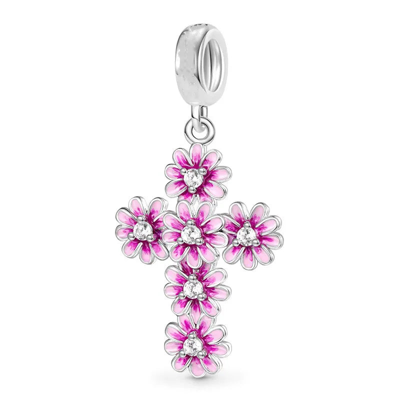 New 925 Silver Horseshoe Clover Star Cat Charm True eyes Pendant Safety Chain Bead Fit Original Bracelet Jewellery Gift dragon