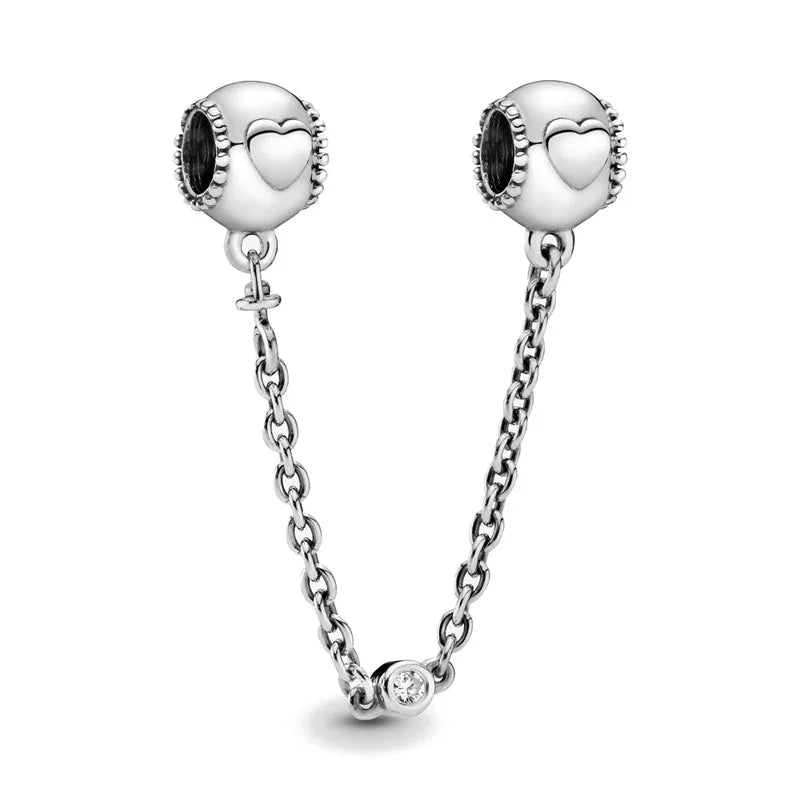 New 925 Silver Horseshoe Clover Star Cat Charm True eyes Pendant Safety Chain Bead Fit Original Bracelet Jewellery Gift dragon