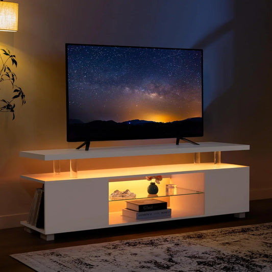 White TV Stands for Living Room LED TV Stand Modern TV Stand with Storage for 65/70/75 inche TVs Entertainment Center