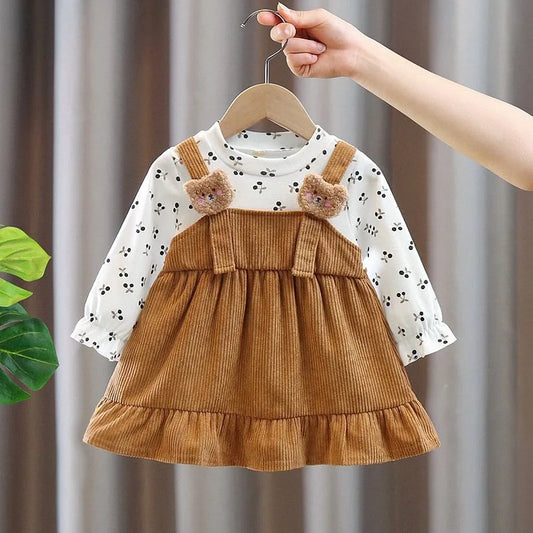 Baby Clothes Girl Spring And Autumn Bear And Cherry Pattern Baby Dresses Cute Casual Baby Girl Dress Kids' Princess Dresses