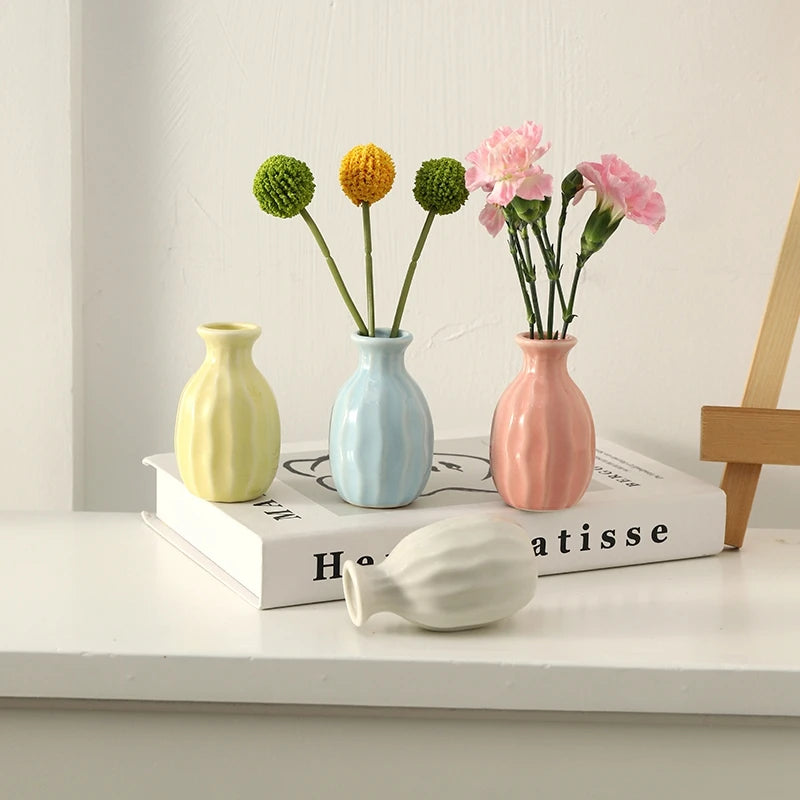 Ins Ceramics Flower Vase Nordic Flower Bottle Mini Flower Plant Bottle Pots Hydroponics Vases Room Decor Table Ornament