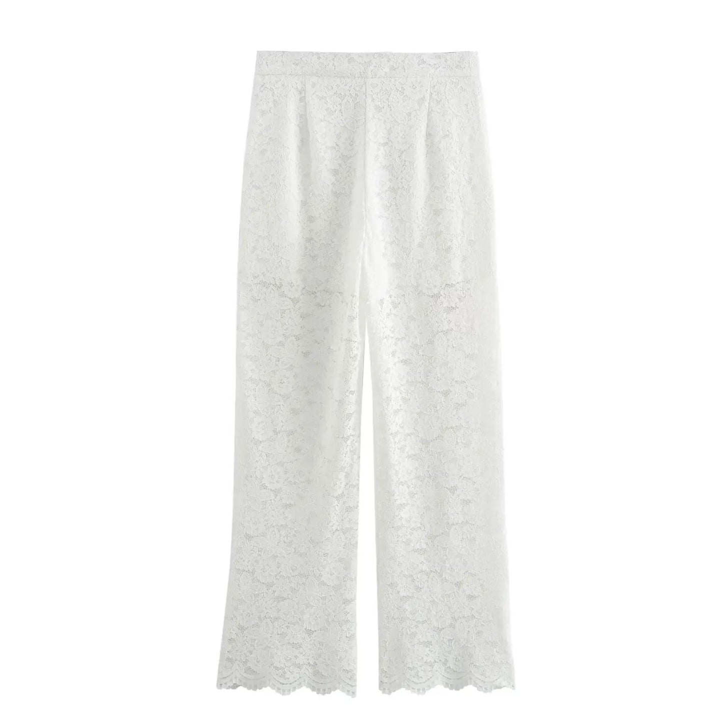 2025 new women's clothing European and American style design temperament lace high waist translucent trousers
