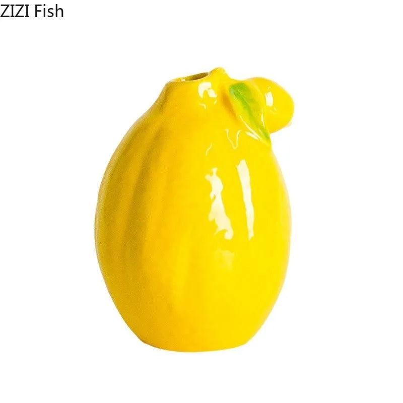 Creative Lemon Ceramic Vase Desk Decoration Artificial Flower Decorative Flowers Arrangement Floral Vases Room Aesthetic Decor
