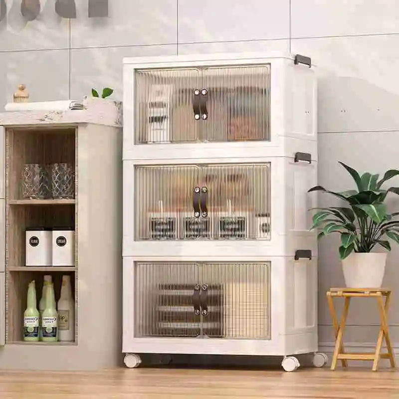 Foldable Storage Cabinet 1 Layer Plastic Bin Box 360 Degree Rotatable Stackable 100 Gal Large Capacity Foldable Storage Box