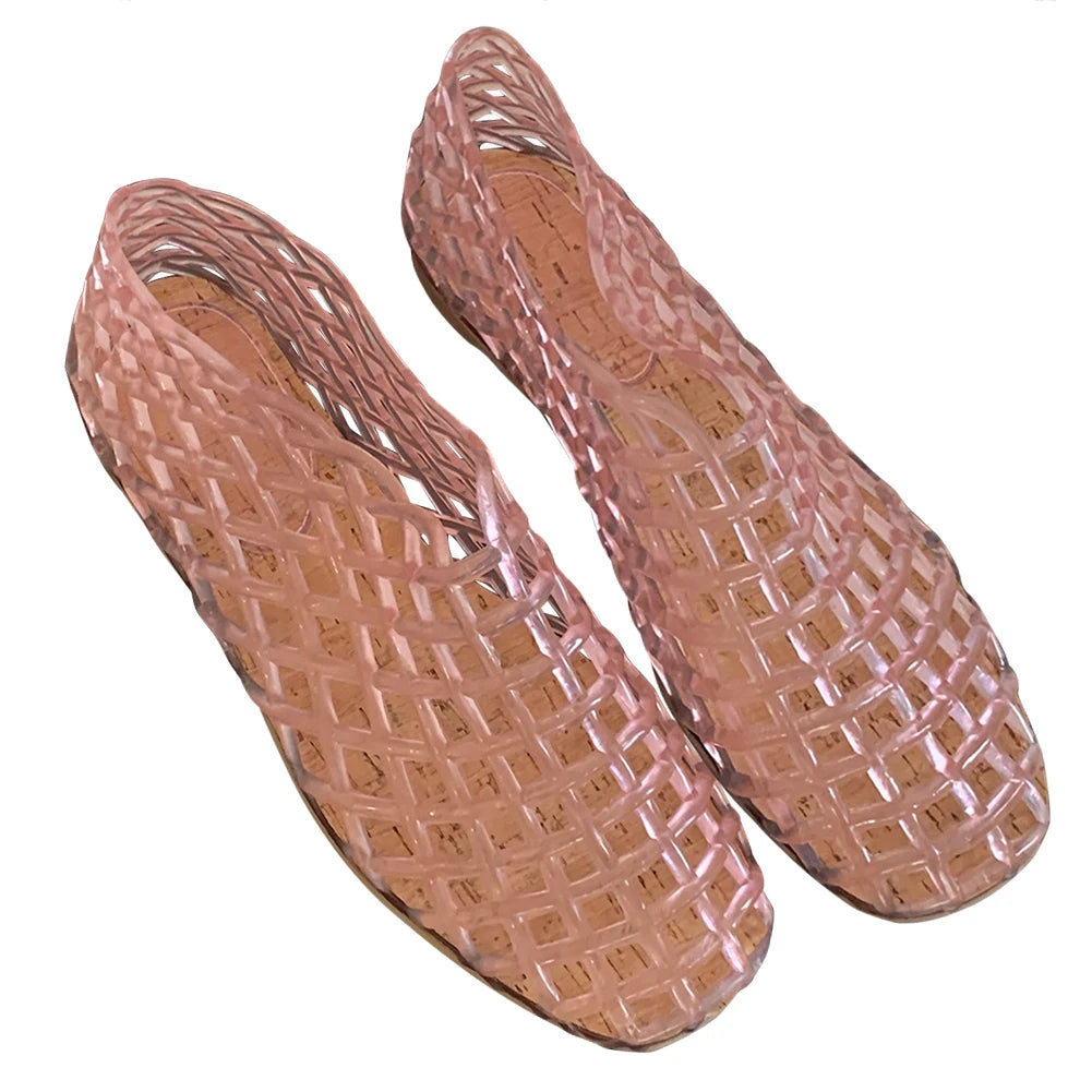 Women Jelly Flats Mesh Ballet Flats Square Toe Fashion Slip On Flat Sandals Lightweight Casual Shoes for Summer Beach