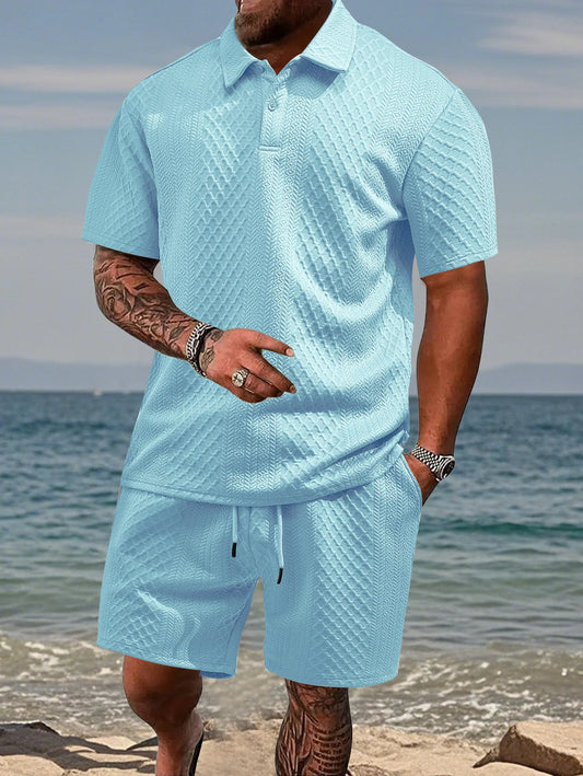 Cross-Border Men's Clothing Summer European and American New Jacquard Cloth Men's Casual Sports Thin Lapel Polo Shirt Short-Sleeved Suit Fabric Breathable and Comfortable Perfect for Daily Wear