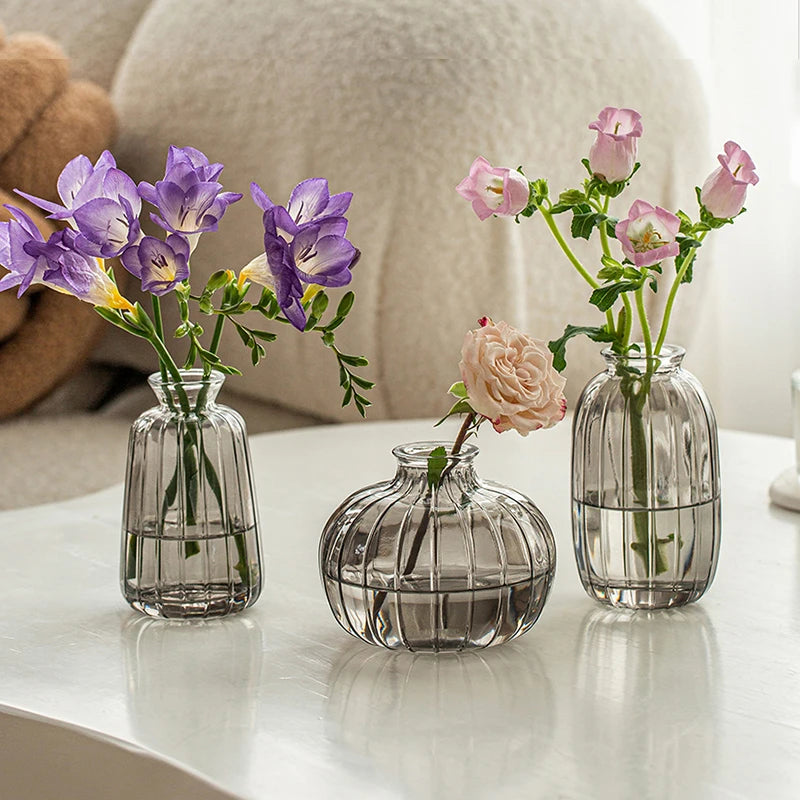 Clear Glass Vase Modern Decorative Small Flowers Vases Minimalist Floral Vases Aesthetic Home Decor Wedding Table Centerpieces