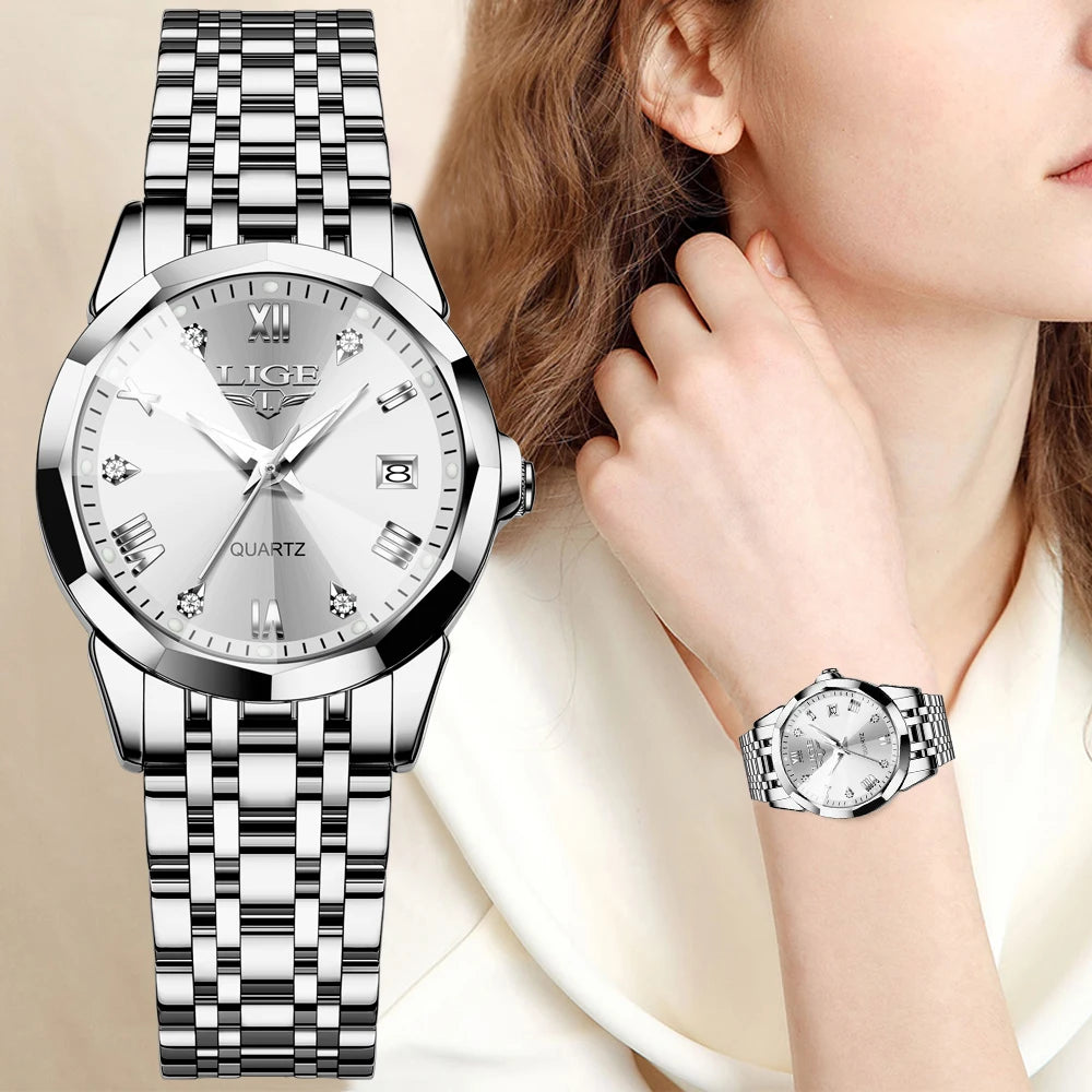Relogio feminino LIGE Business Women's Watches Top Brand Luxury Waterproof Sport Quartz Watch For Women Simple Date Watch Ladies