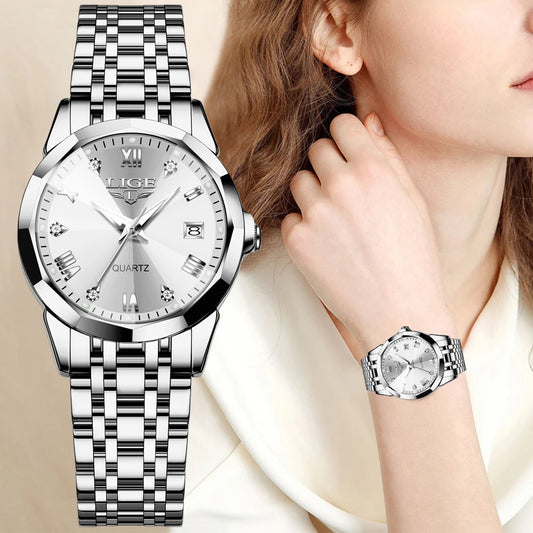Relogio feminino LIGE Business Women's Watches Top Brand Luxury Waterproof Sport Quartz Watch For Women Simple Date Watch Ladies