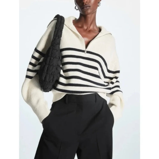 Women's Turtleneck Loose Lapel Striped Knitwear sweater Women Pulovers New Simplicity Half Zipper Casual Women's sweatshirt 2025