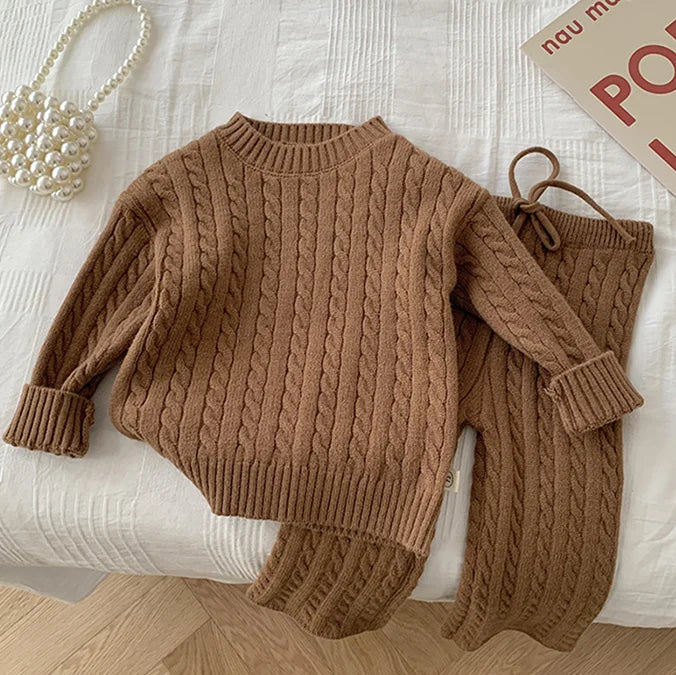 Spring Autumn Kids Knitted Clothing Set Long Sleeved Striped Pullover Sweater+Shorts Baby Boys Girl Clothes Suit Children Suit