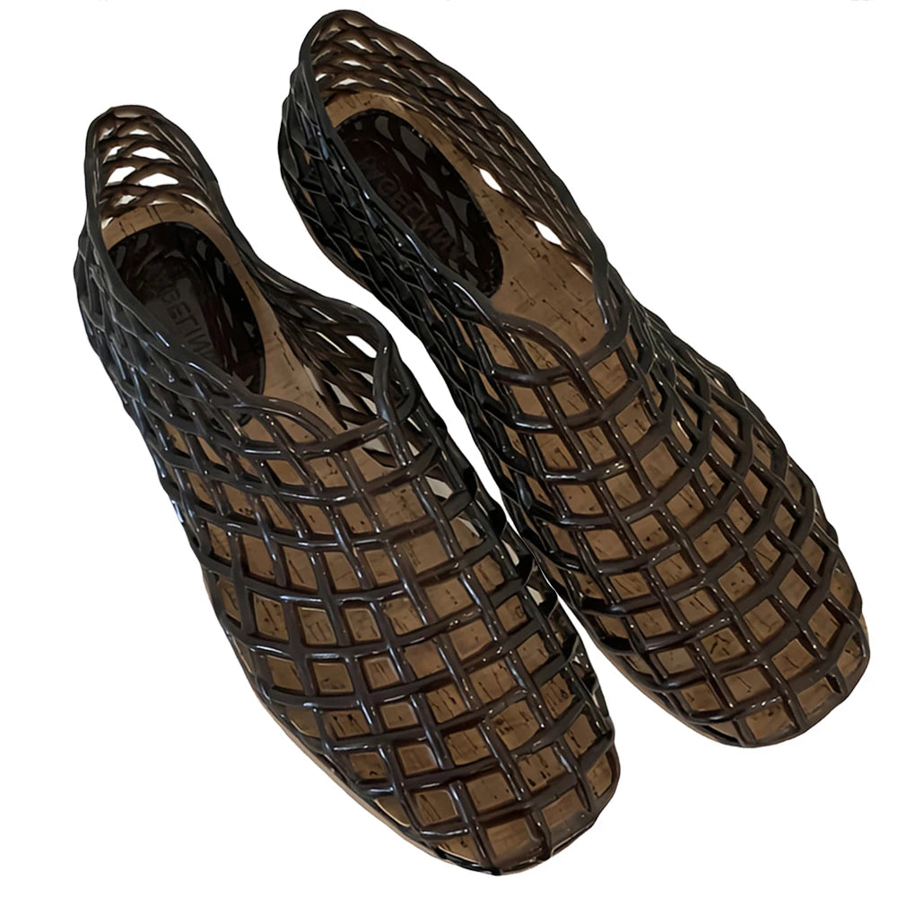 Women Jelly Flats Mesh Ballet Flats Square Toe Fashion Slip On Flat Sandals Lightweight Casual Shoes for Summer Beach