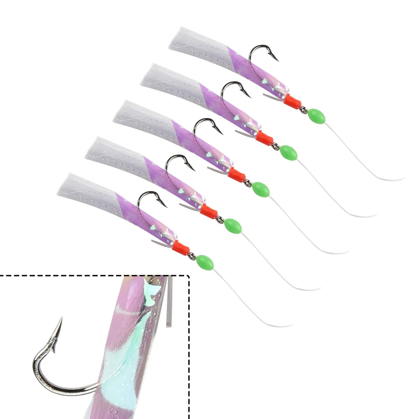 5 Pcs Sabiki Soft Fishing Lure Rigs Bait Jigs Lure Feather Lure Herring Bait 3/0# Fishing Hooks Pesca Iscas Tackle Tools Hooks