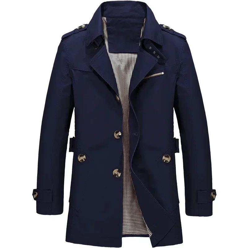 Spring Autumn and Winter Fashion Street Coat Men's Business Coat Long Jacket Pure Cotton Casual Windbreaker Coat