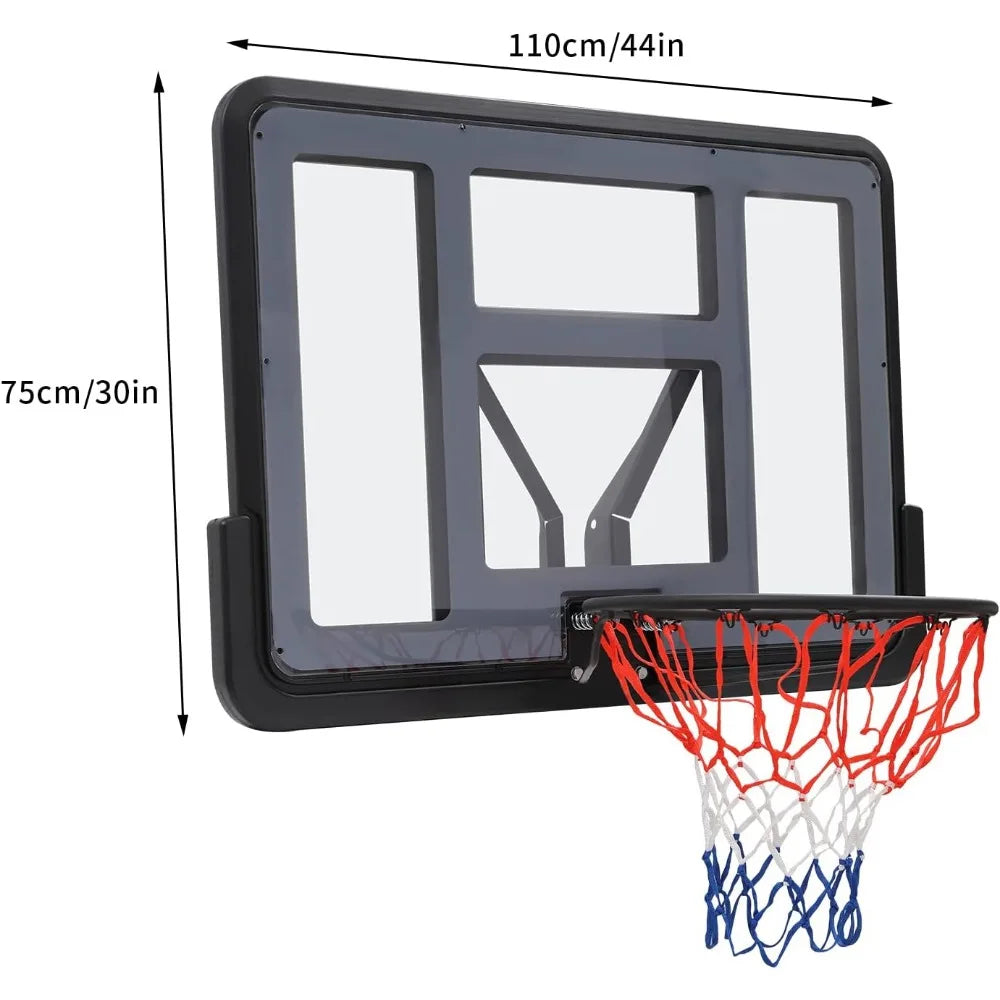 Basketball Backboard and 17" Rim Combo Kit PET Material Basketball Hoop in-Ground Wall Mounted Kids/Adults Indoor/Outdoor