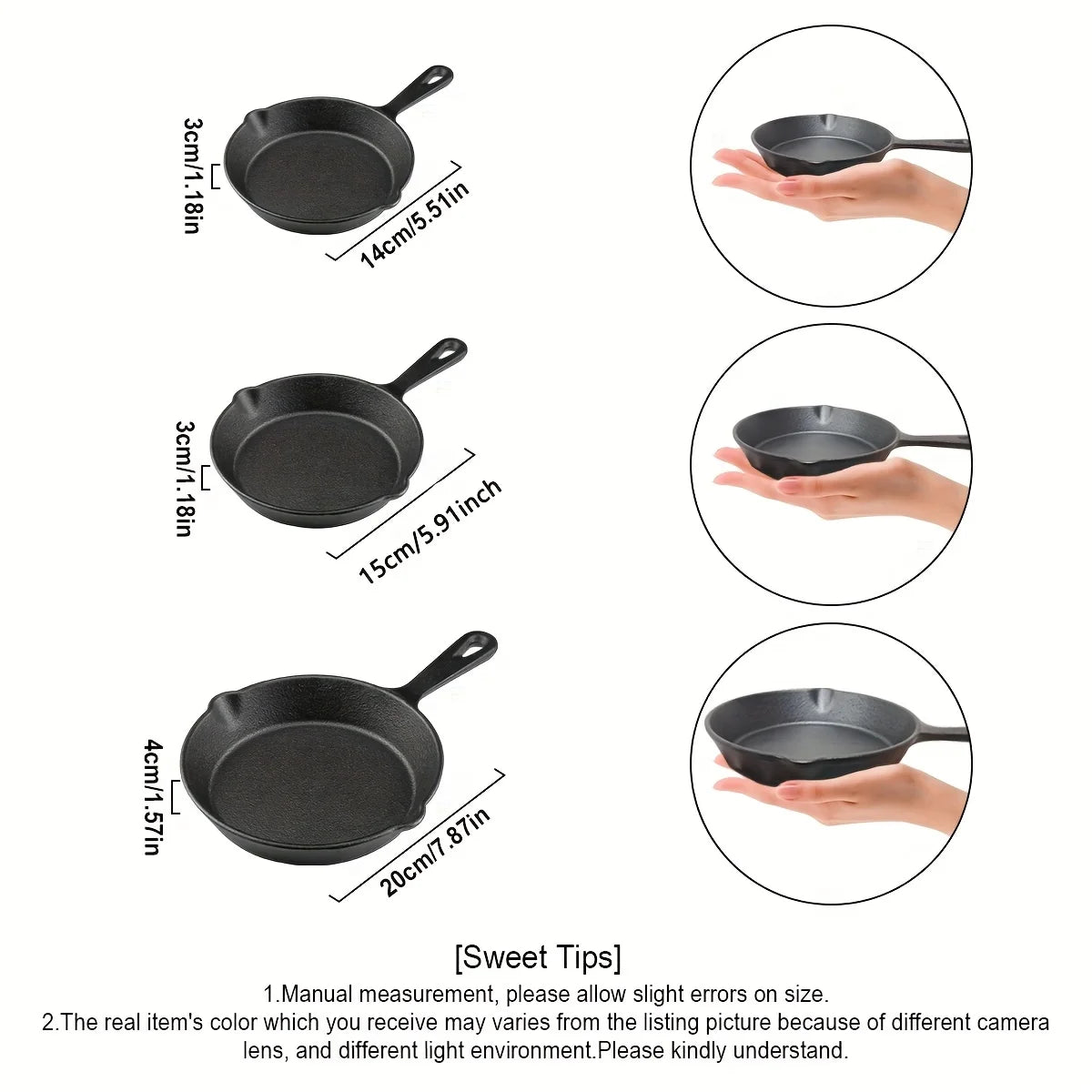 Kitchen Saute Fry Pan, Cast Iron Frying Pan with Heat-Resistant Handle, Pre-Seasoned Pan Cookware for Frying, Saute, Cooking