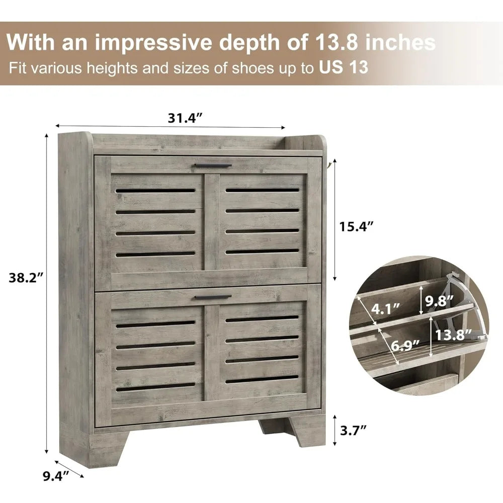 Shoe Cabinet Storage for Entryway, Narrow Shoe Cabinet with 2 Flip Drawers,Freestanding Hidden Slim Shoe Organizer Cabinet with