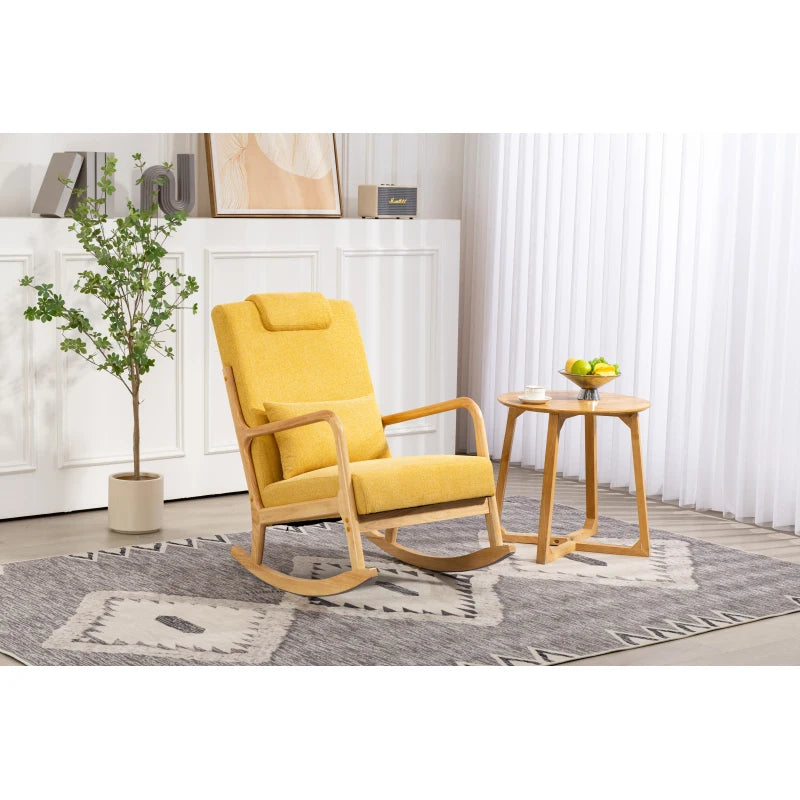 Rocking Chair Upholstered Fabric Rocking Armchair Indoor with High Backrest Glider Chairs and Lumbar Pillow for Living Room