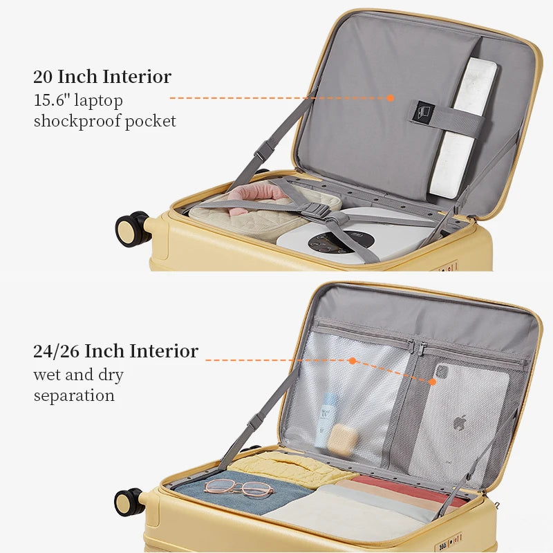 Aji Luggage Travel Suitcase Women 40MM Expandable Large Capacity Suitcases On Wheelstsa Lock Trolley Case Plaid Pattern Design
