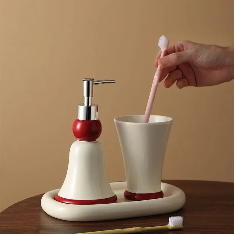 Bathroom Ceramic Lotion Bottle Hand Sanitizer Separate Bottle Mouthwash Cup Tray Sanitary Ware Bathroom Hotel Home Wash Set