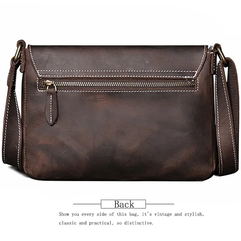 Crazy Horse Leather Men's Shoulder Bag Genuine Leather Small Bag Crossbody Cowhide Bag for Man High Quality Men Satchel Bags
