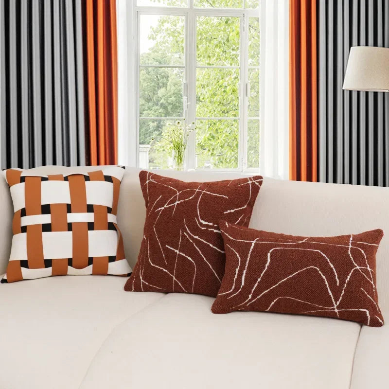 Modern Luxury Living Room Sofa Cushion Cover Decorative Pillowcase Woven with Orange Leather Home Decor Pillow Cover 45x45cm